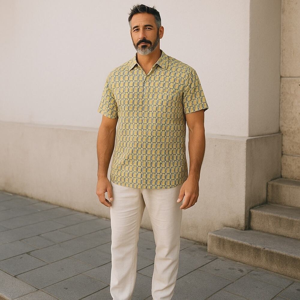 FIRETHORN Men’s Medium Casual SILK Button Down Shirt